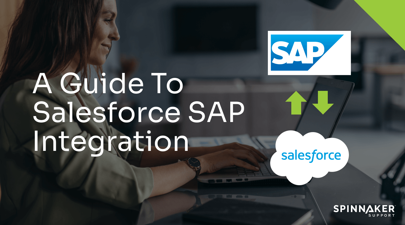 Feature image showing a confused person looking at the SAP and Salesforce logos with text that reads A Guide To Salesforce SAP Integration
