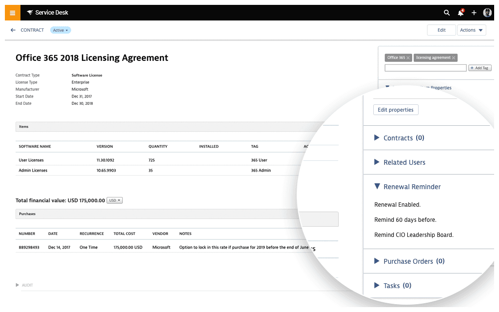 Screenshot showing an example of how an SLM tool helps companies monitor and manage their organisations software licenses.