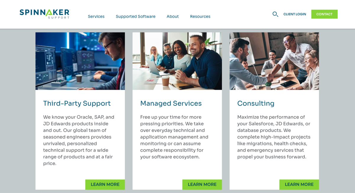 Spinnaker Support landing page